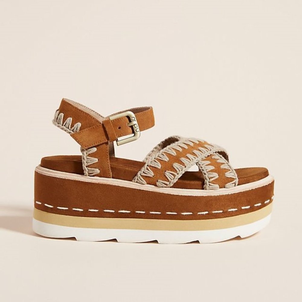 Anthropologie X Mou Platform Suede Sandals